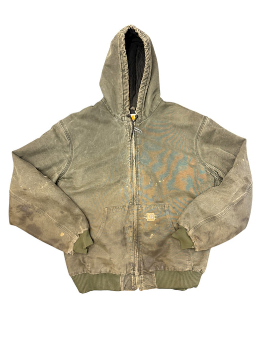 Carhartt Distressed Forrest Green Insulated Hooded Canvas Jacket Size XXL
