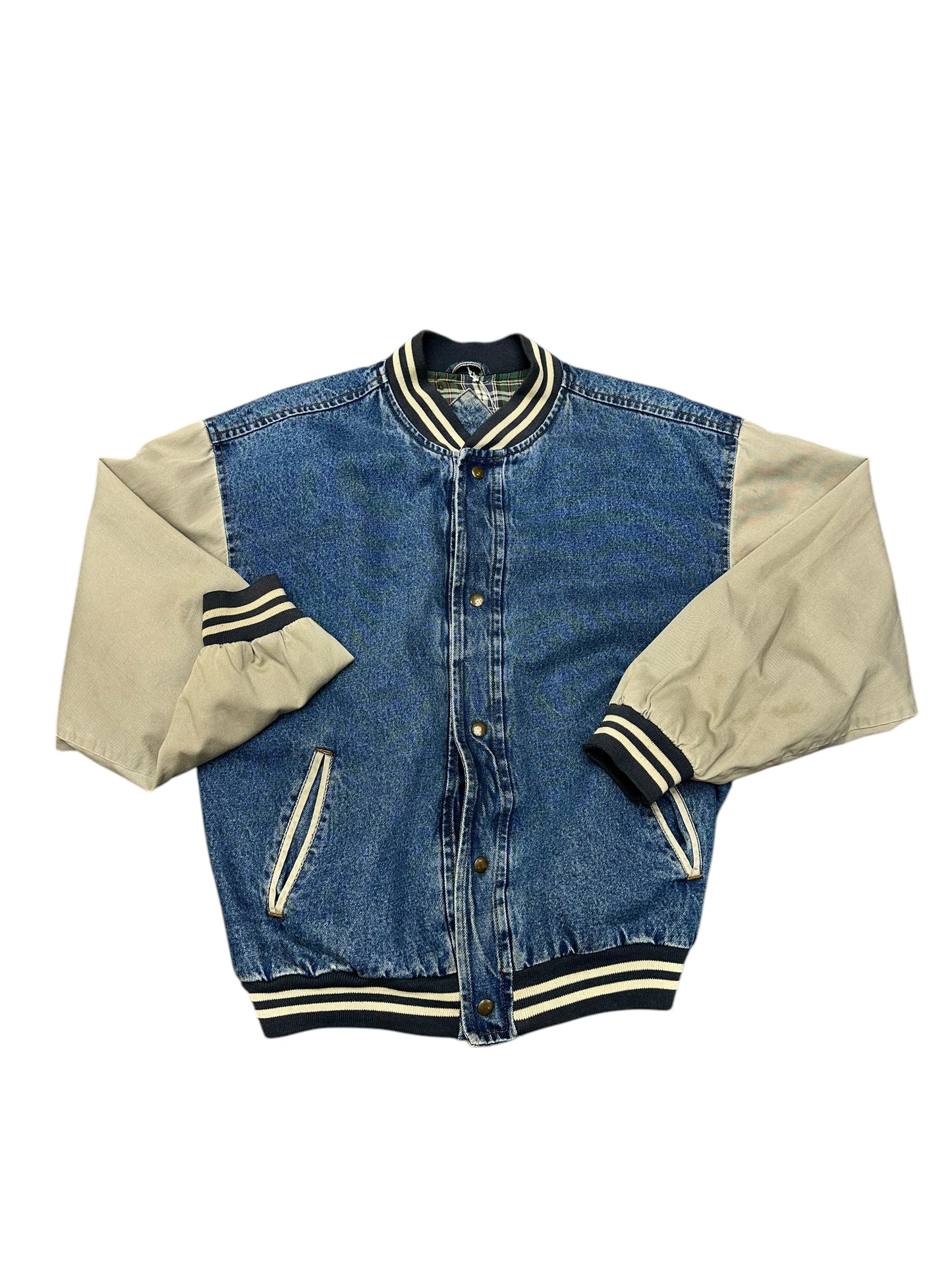 Vintage Most Wanted Denim/Canvas w/Plaid Interior Varsity Jacket L