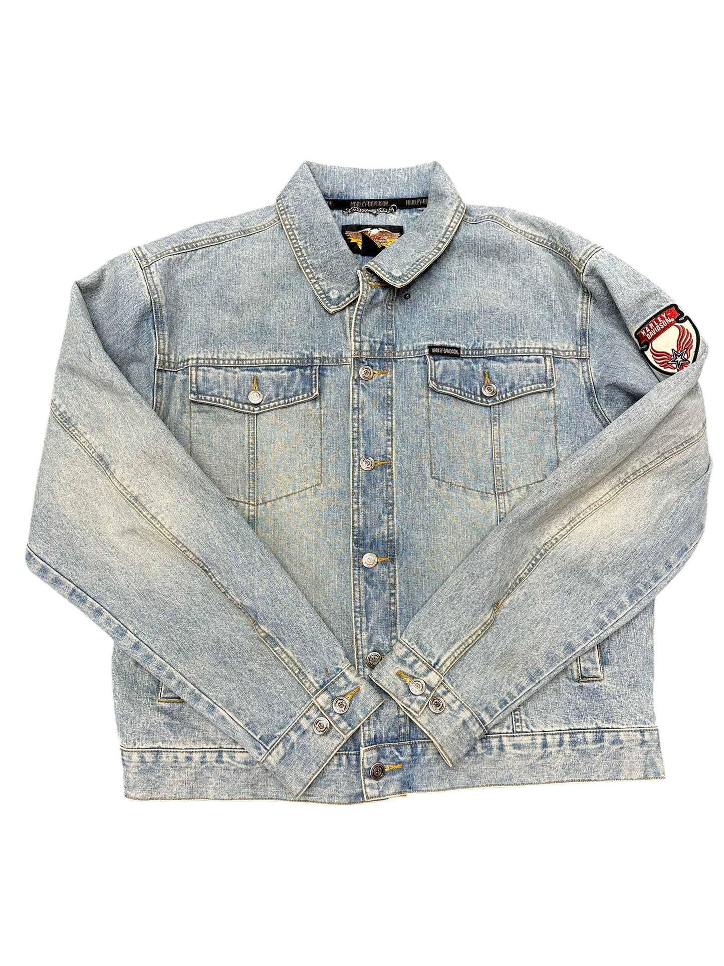 Vintage Harley Davidson Multi Patch Light Wash Denim Jacket Size L