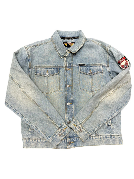 Vintage Harley Davidson Multi Patch Light Wash Denim Jacket Size L