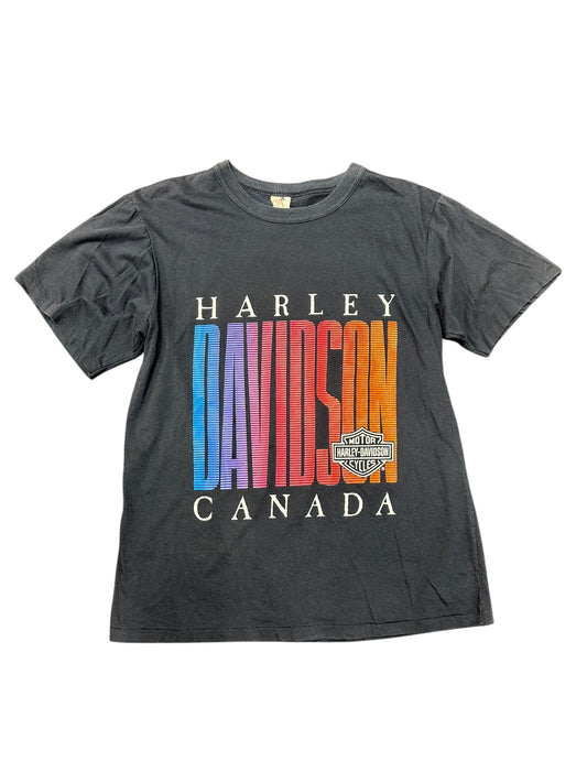 Vintage 80s Multi Color Harley Davidson Canada Biker Tee Size Large
