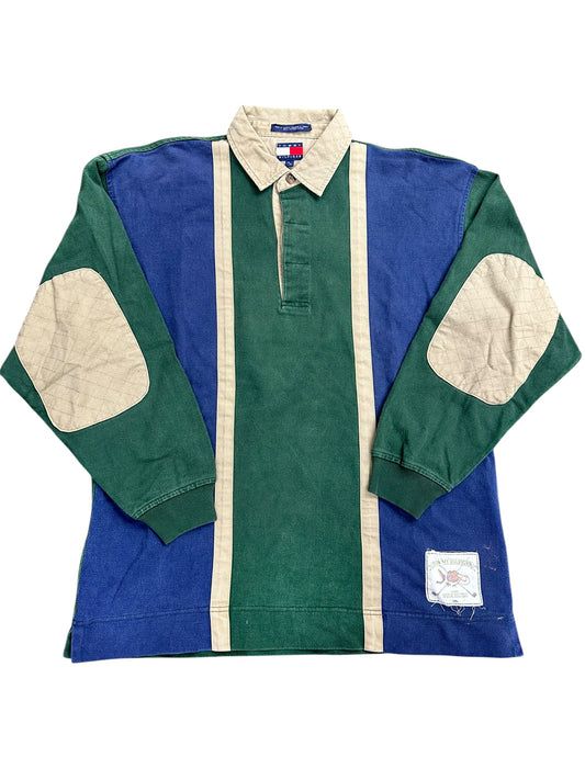 Vintage Tommy Hilfiger Thrashed 90s Patch Rugby Style Size M