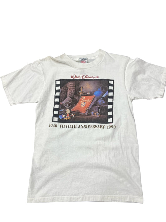 Vintage Disney 50th Anniversary Pinocchio White Graphic Tee Size L