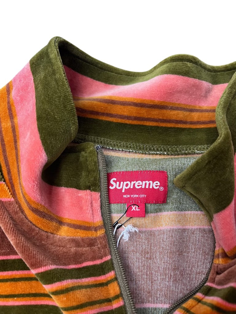 Supreme Stripe Velour Pullover Multicolor Half Zip Size XL