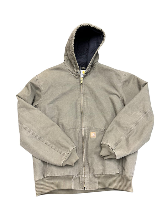 Carhartt Olive Green J130 Zip Up Hooded Workwear Jacket Size XL