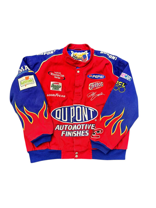 Vintage Jeff Gordon NASCAR Flames Jeff Hamilton Distressed Button Down Jacket Size Large