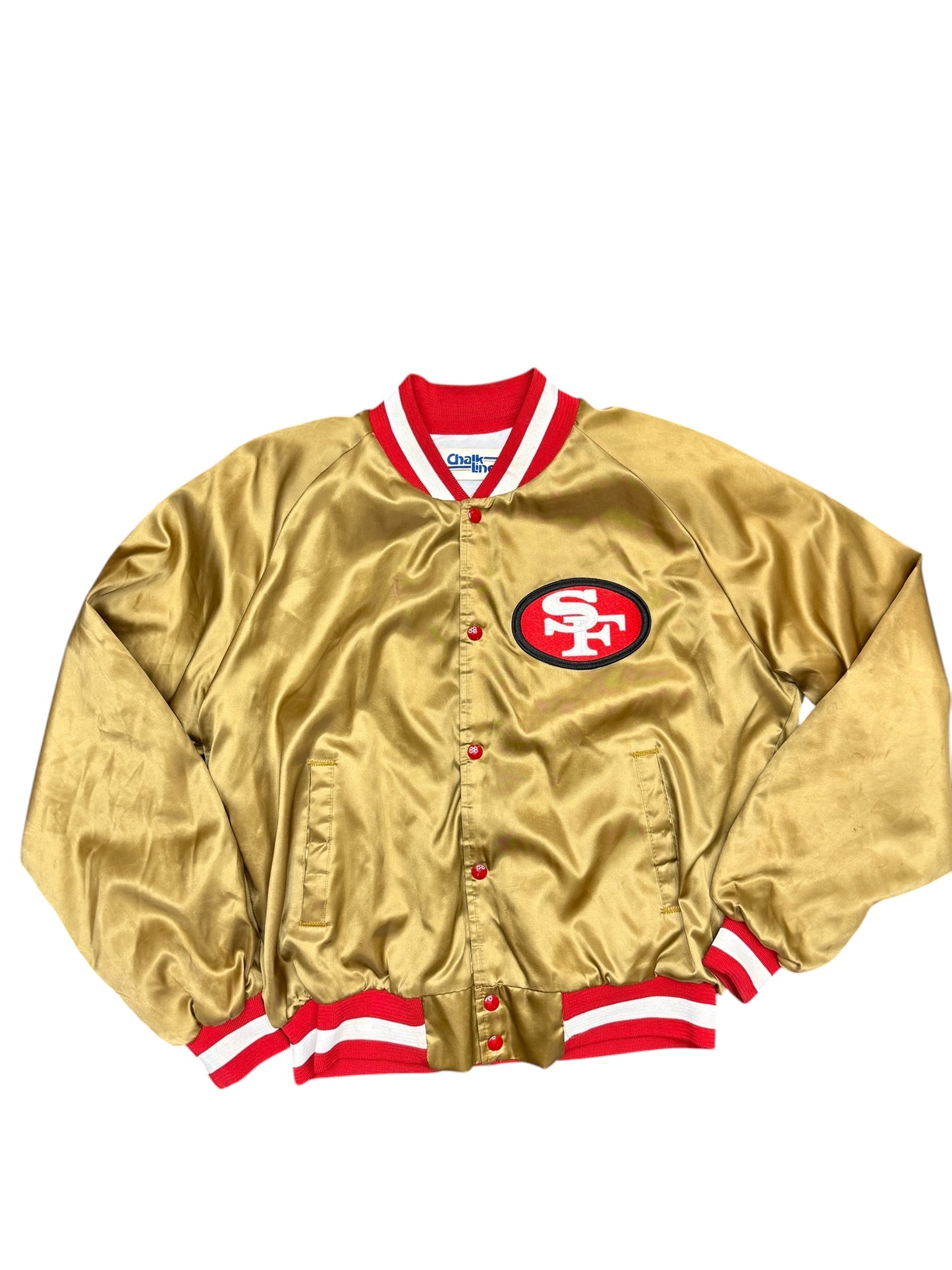 Vintage Chalk Line San Fransisco 49ers Gold Satin Bomber Jacket size XL