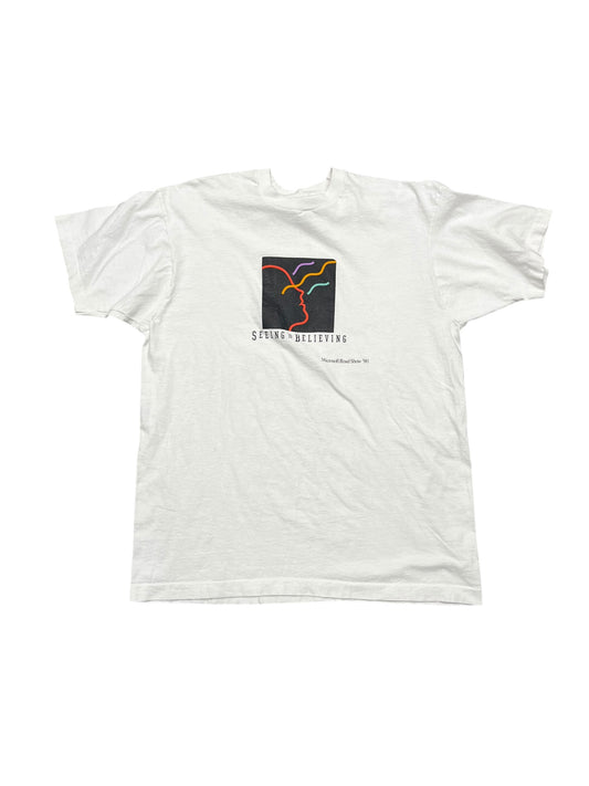 Vintage 1990 Microsoft Road Show 'Seeing Is Believing' Promo Graphic Tee Size XL