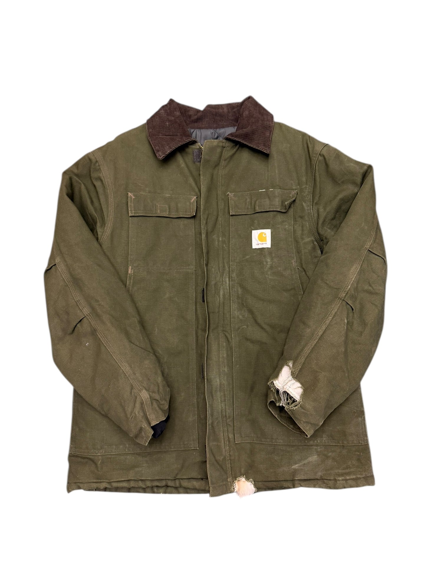 Carhartt Distressed Forrest Green Detroit Style Canvas Jacket Size XL