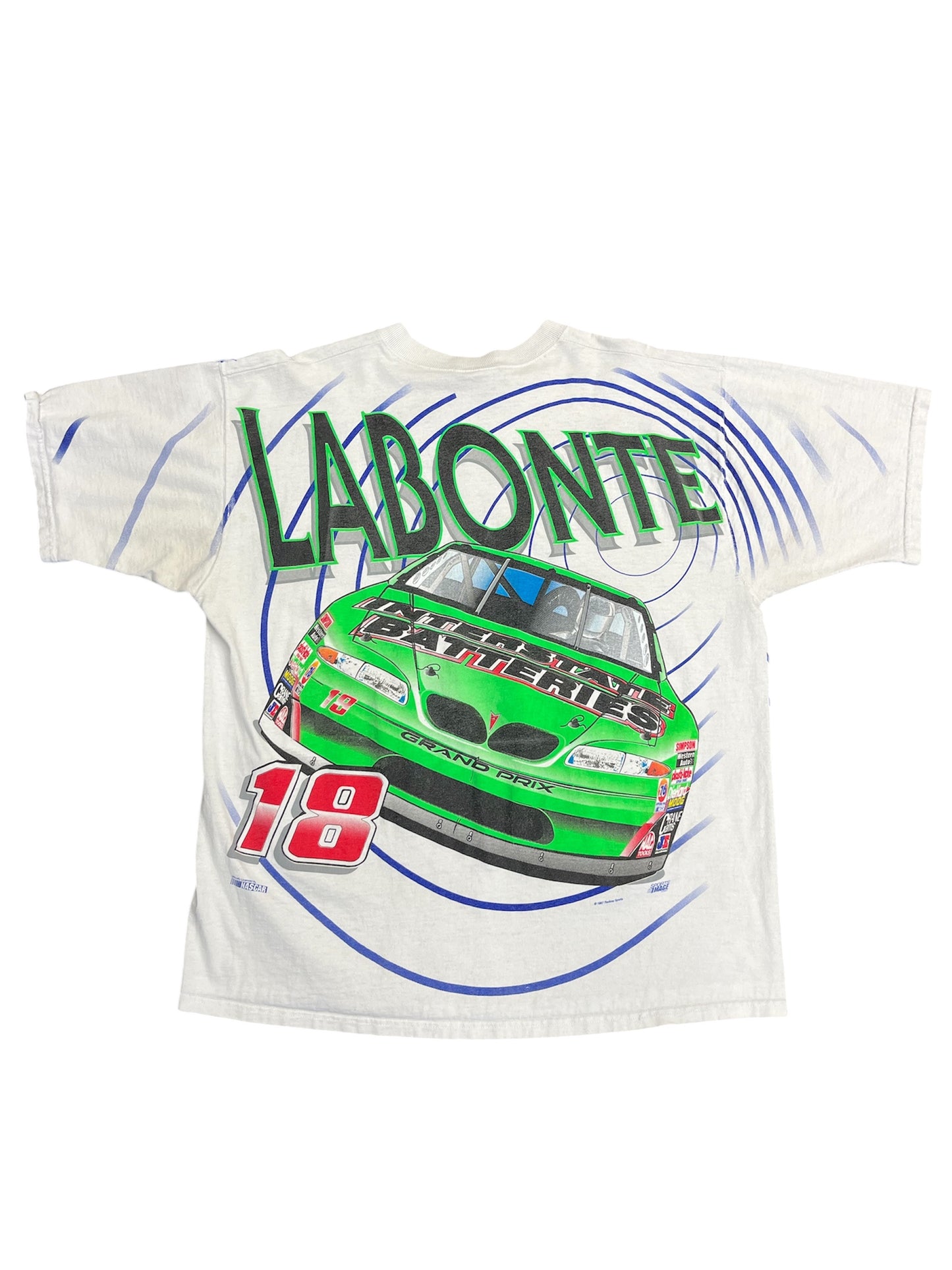Vintage 1997 Nascar Bobby Labonte 'Interstate Batteries' AOP Graphic Tee Size XL