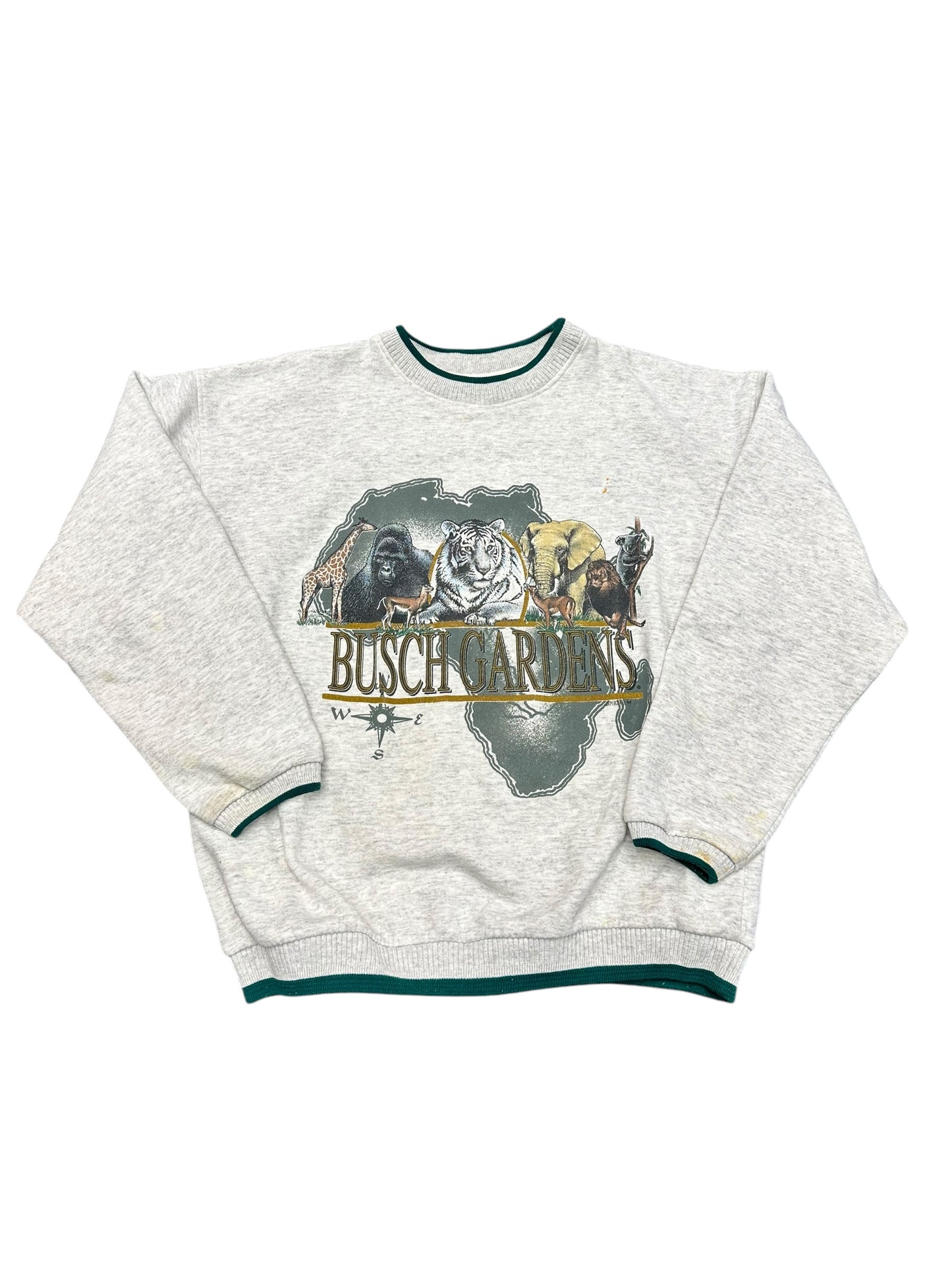 Vintage 90s Busch Gardens Grey/Green Africa and Nature/Animals Graphic Print Crewneck Sweatshirt Size XL