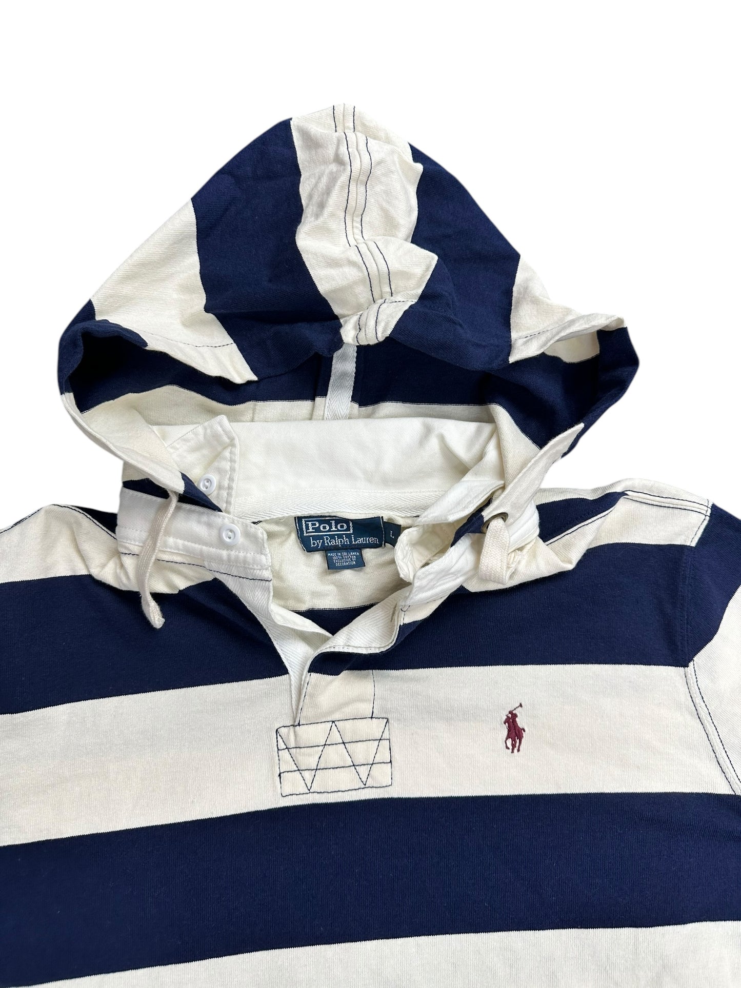 Vintage Polo Ralph Lauren Hooded Navy Rugby Long-sleeve Size L