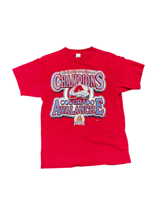 Vintage NHL 1996 Colorado Avalanche Name/Logo Pacific Champs Tee Size L