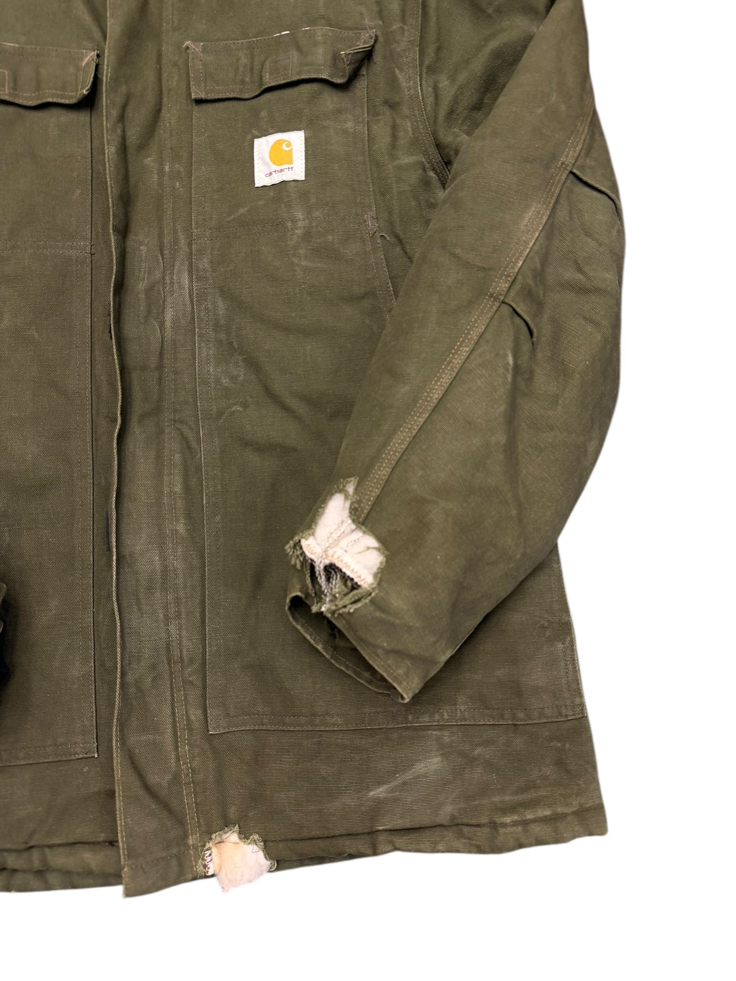 Carhartt Distressed Forrest Green Detroit Style Canvas Jacket Size XL