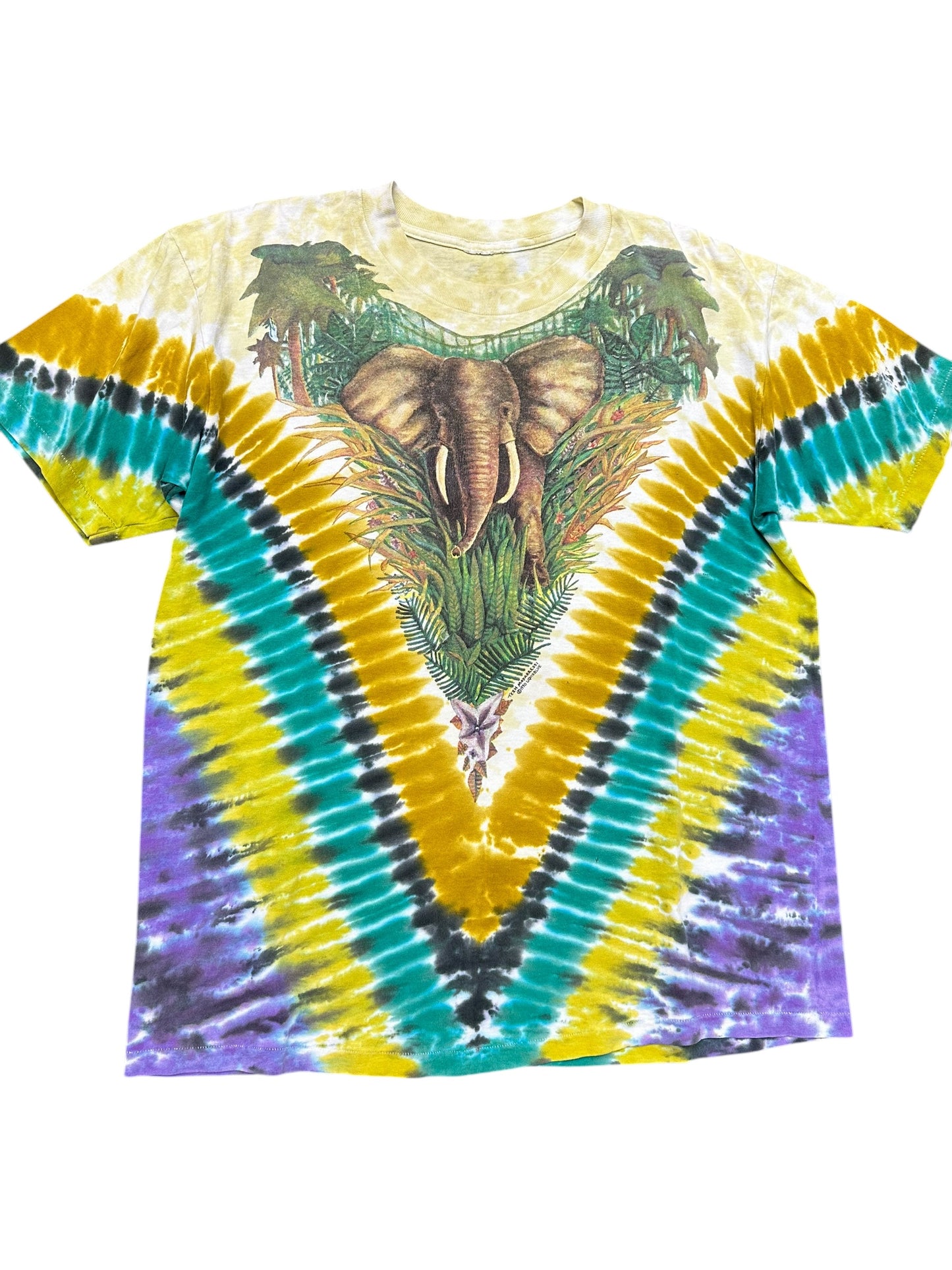 Vintage Elephant Nature Liquid Blue Safari AOP Tee Size XL