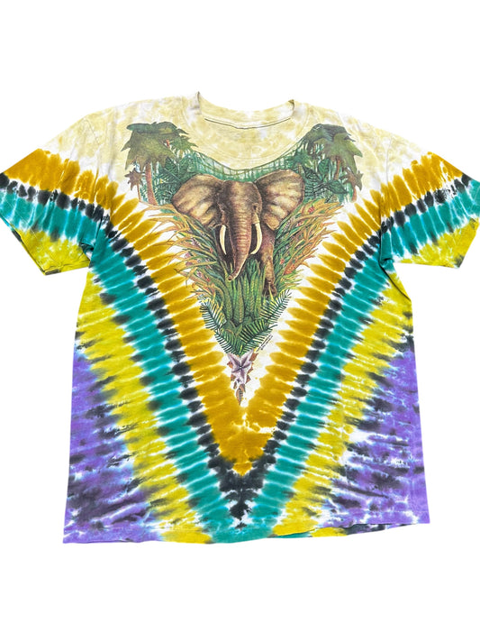 Vintage Elephant Nature Liquid Blue Safari AOP Tee Size XL