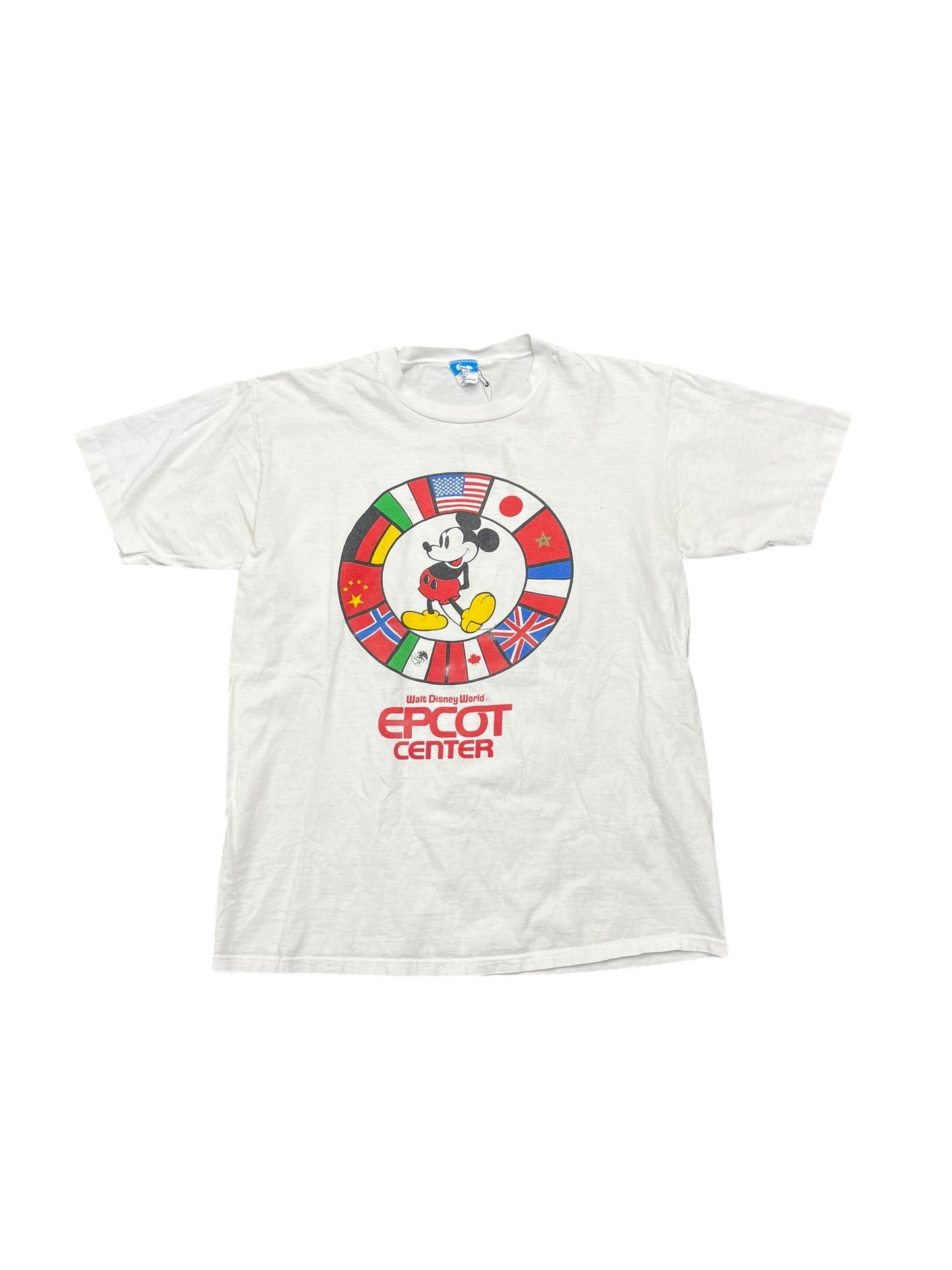 Vintage Disney Blue Tag Epcot Center National Flag Graphic Print Tee Size L