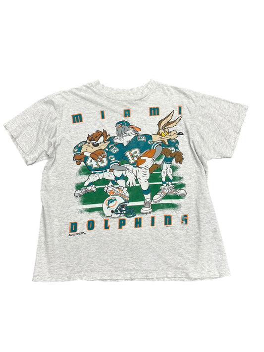 Vintage 90s Miami Dolphins Looney Tunes Football Tee Size L