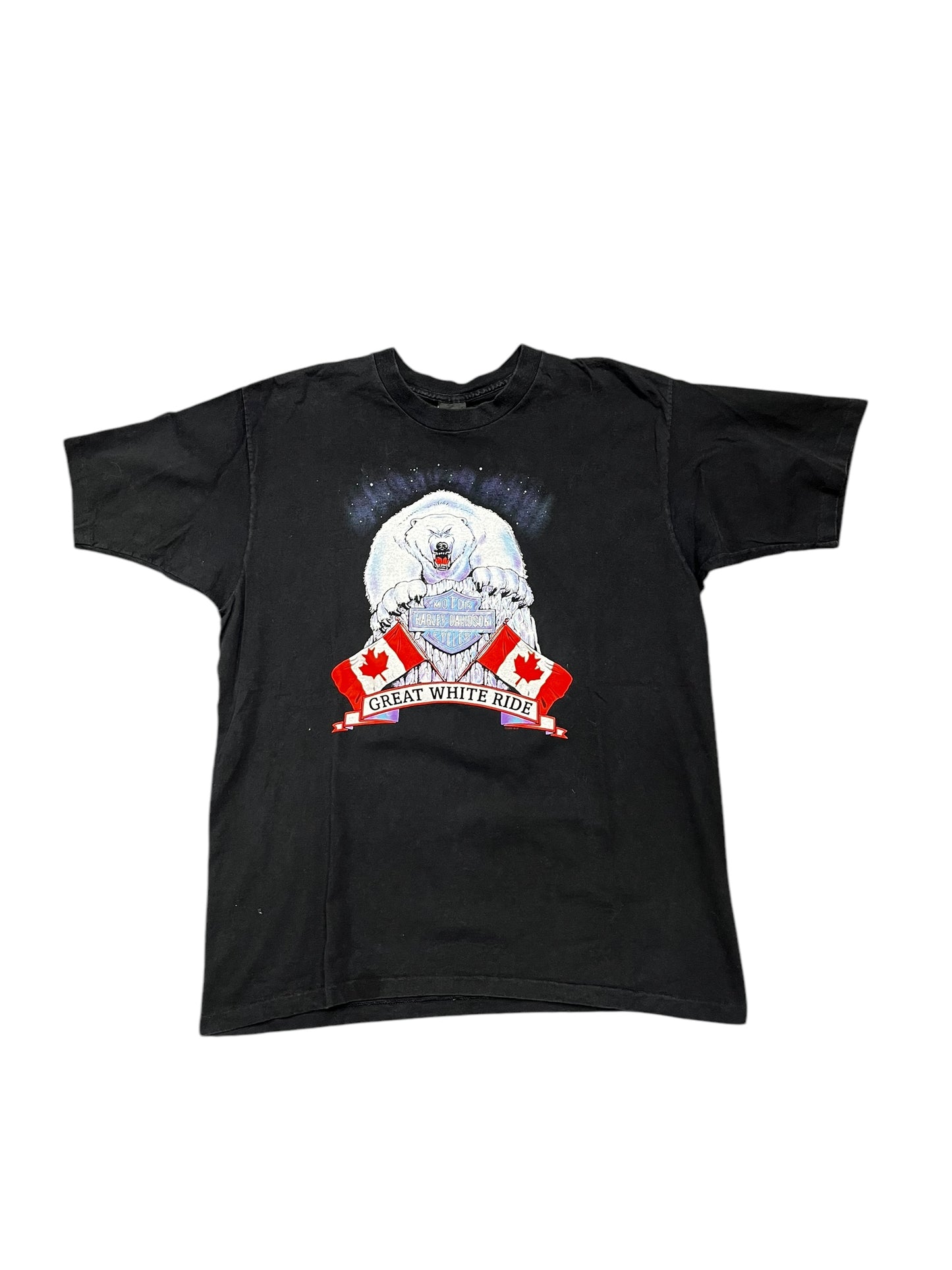 Vintage 1997 Harley Davidson 'Great White Ride' Polar Bear Graphic Print Tee Size XL