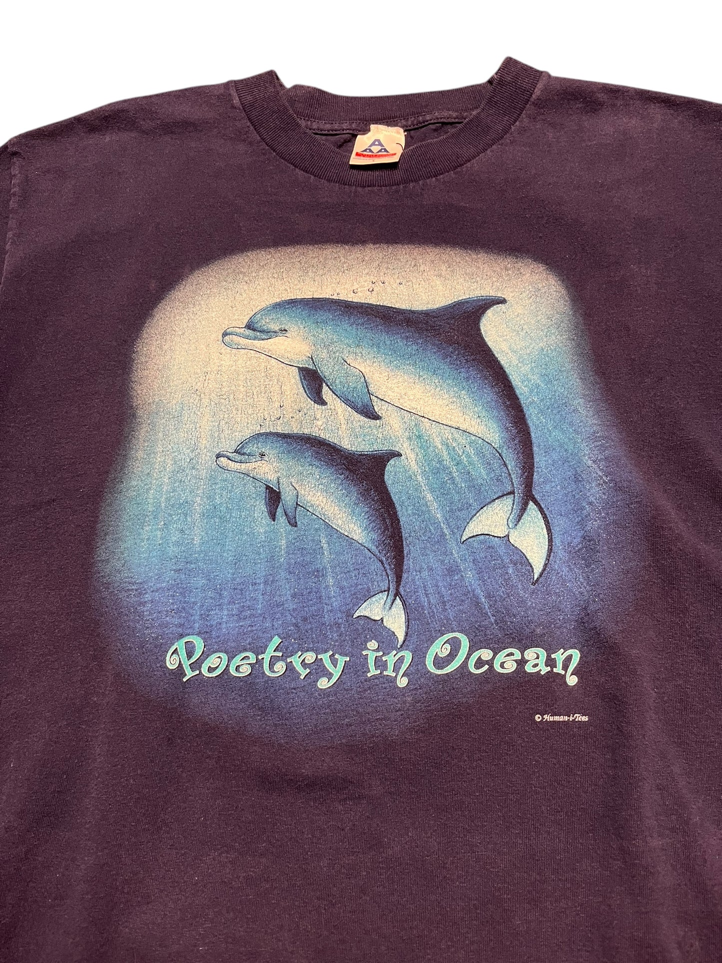Vintage 'Poetry in Ocean' Dolphin w/Calf Nature Graphic Print Tee Size L