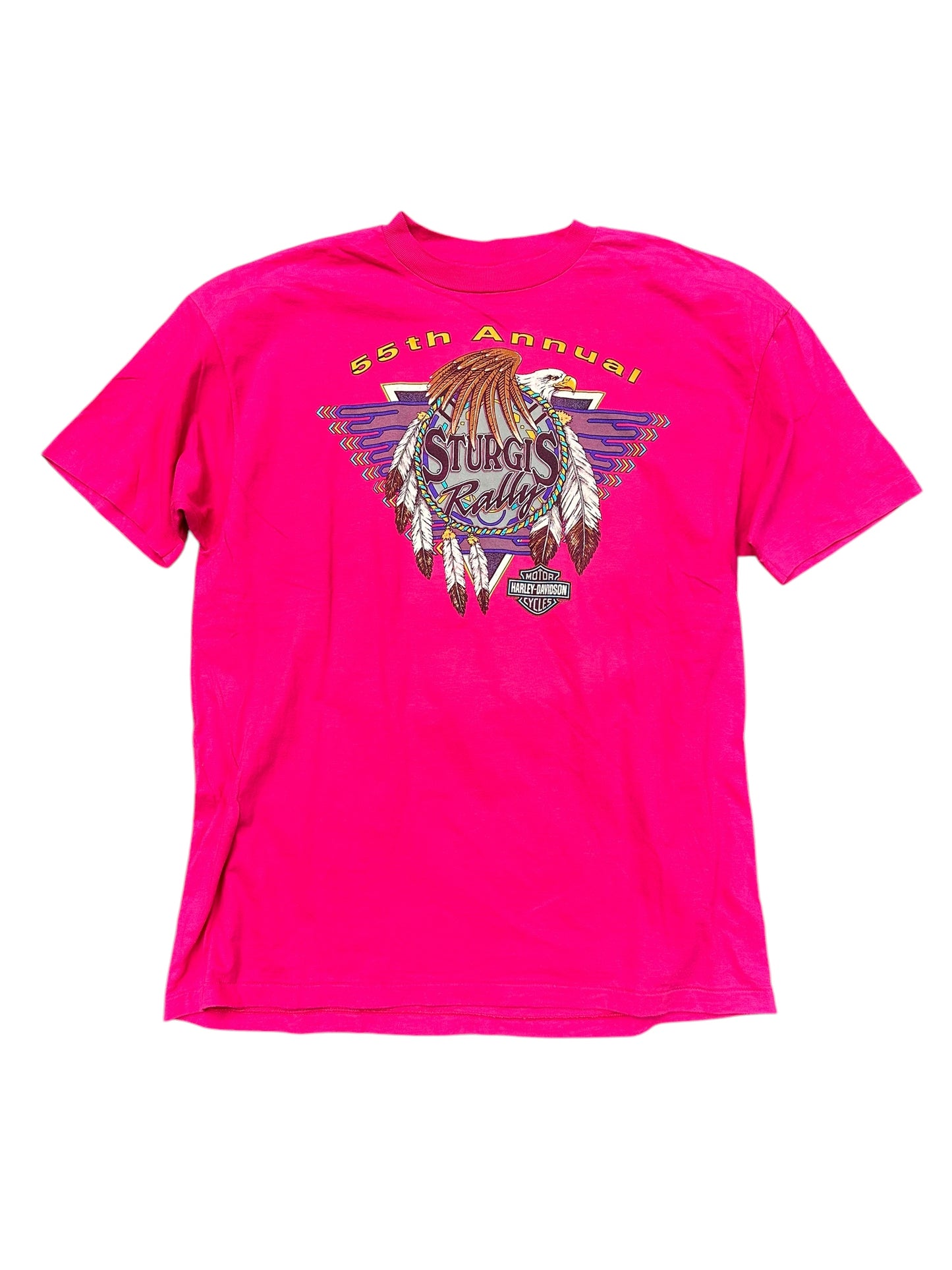 Vintage 1993 Harley Davidson 55th Annual Sturgis Rally Front/Back Pink Tee Size XL