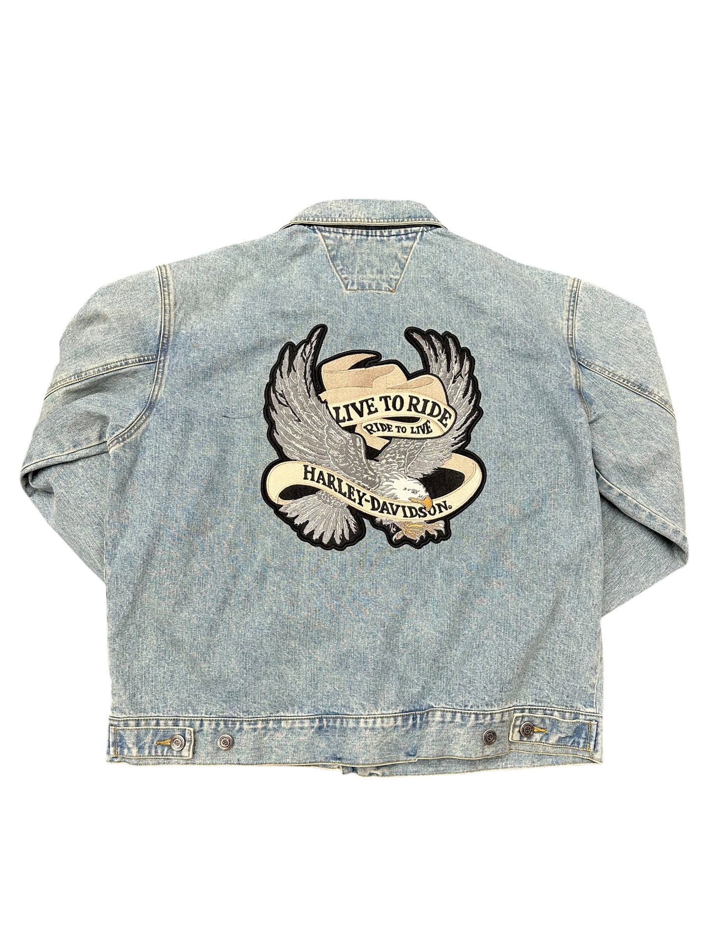Vintage Harley Davidson Multi Patch Light Wash Denim Jacket Size L