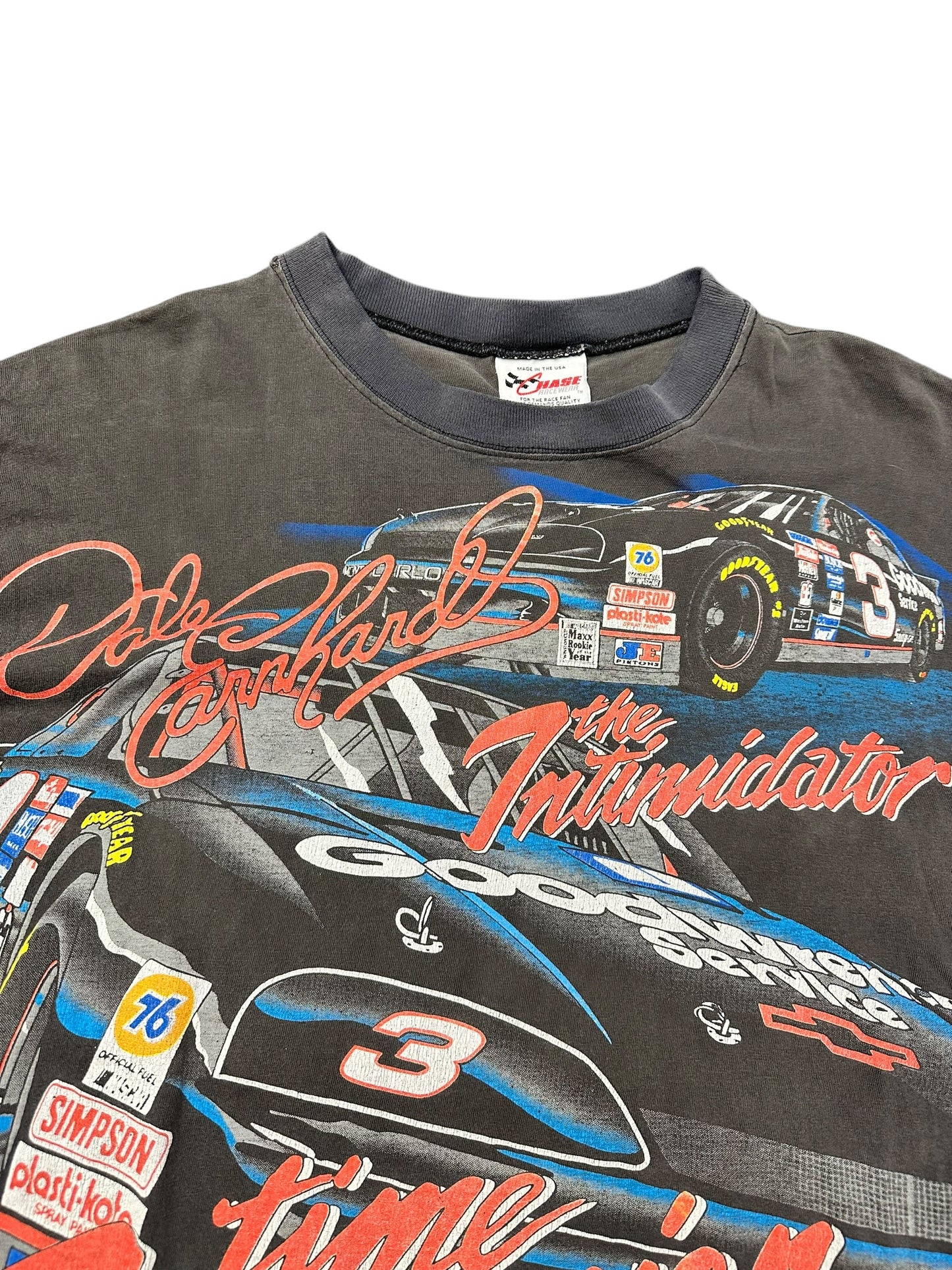 Vintage 90s Thrashed Dale Earnhardt Six Time Champion Faded AOP Tee Size L