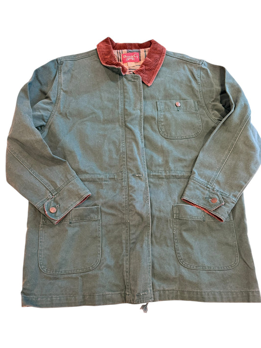 Vintage Green Denim & Co Canvas Style Forrest Green Overcoat Size Large