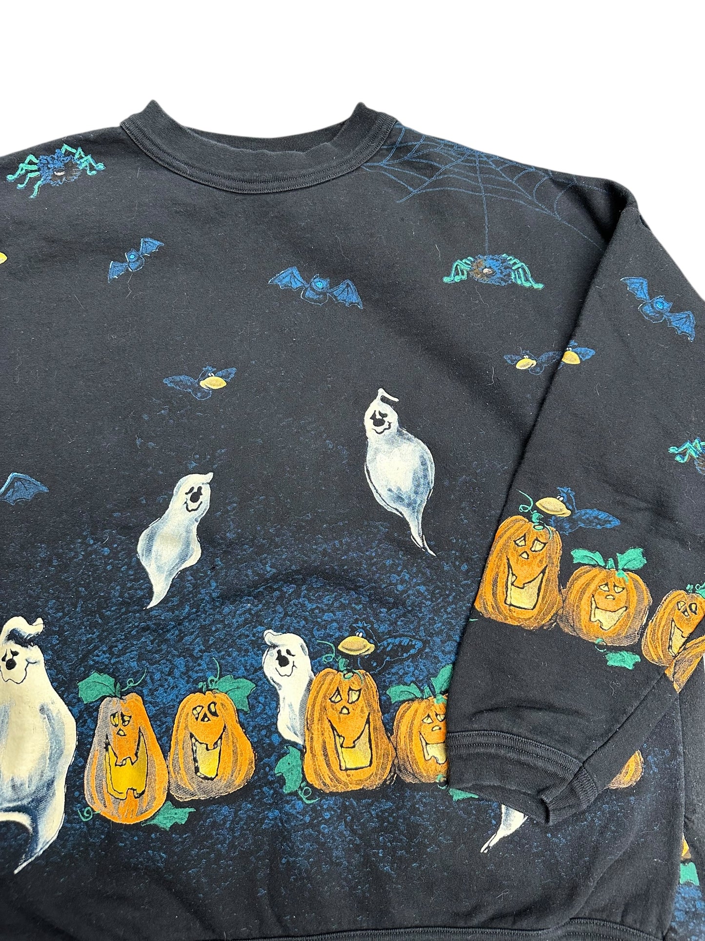 Vintage 90s Halloween Ghost and Pumpkin Graphic Print Crewneck Sweatshirt Size XL