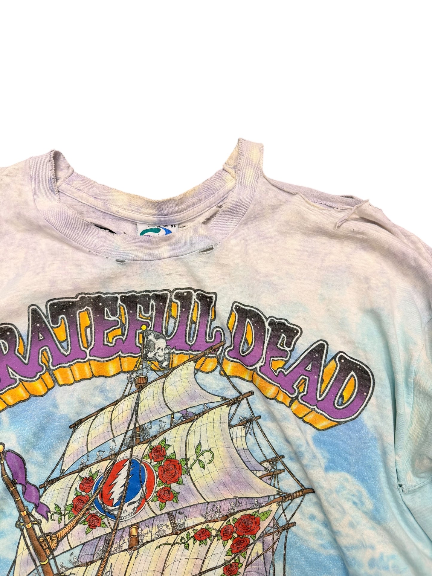 Vintage Liquid Blue Grateful Dead Ship of Fools Thrashed Band Tee Size XL