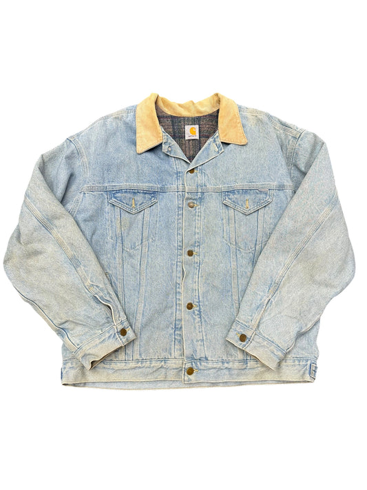 Vintage Wool Lined Light Denim Carhartt Detroit Style Corduroy Collared Button Down Jacket Size L/XL