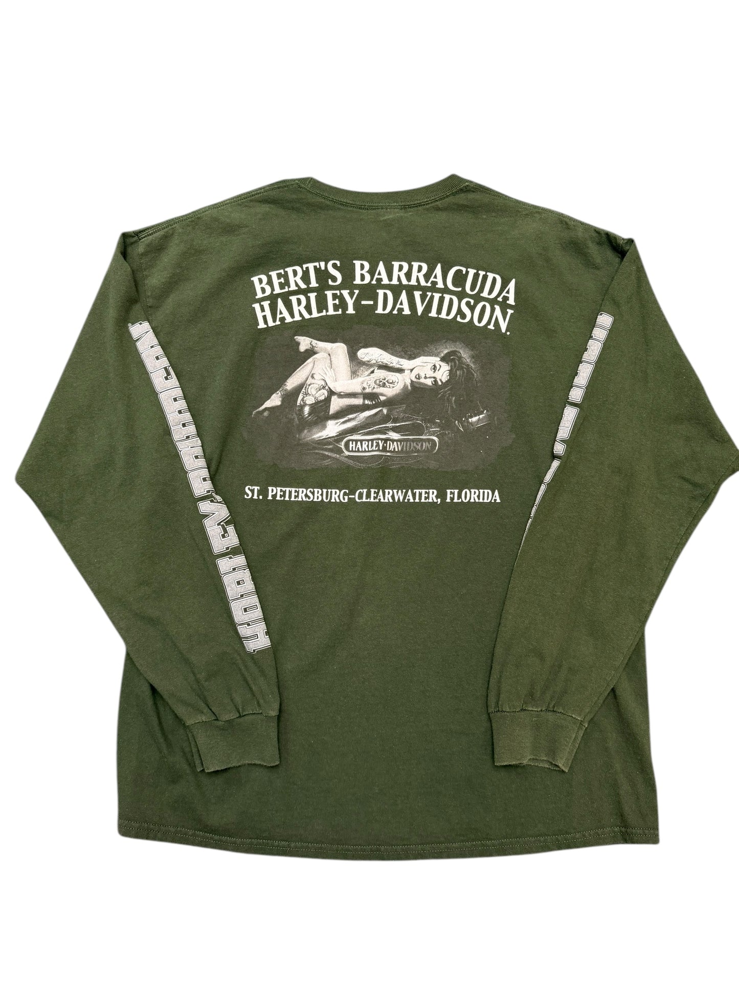 Y2K Harley Davidson Forrest Green Long Sleeve Tee Size XL
