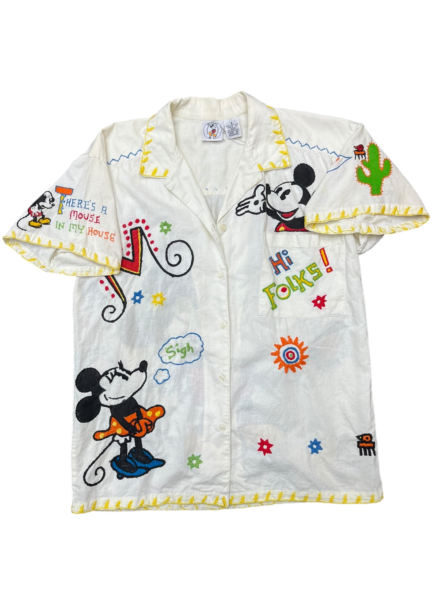 Vintage Mickey & Co. Embroidered Beach Pocketed Button Up Shirt Size S