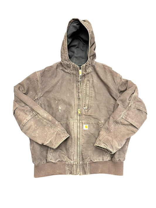 Carhartt DISTRESSED Dark Brown 'Full Swing' Workwear Zip Up Jacket Size 2XL
