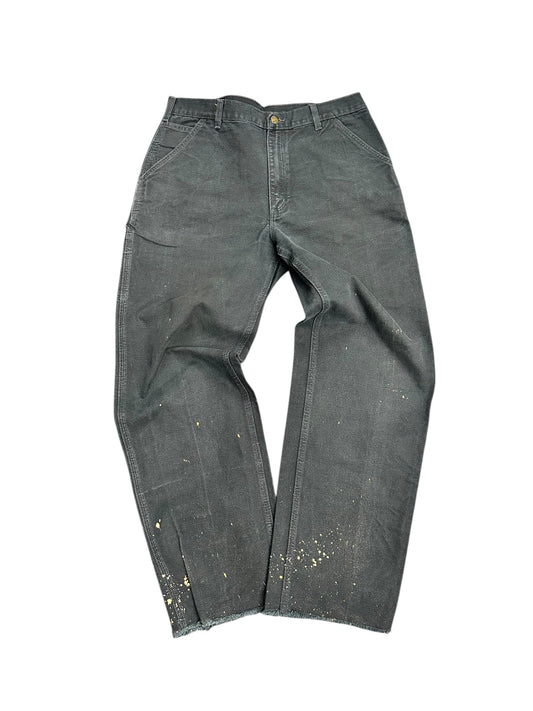 Carhartt Black Canvas Distress Bleach Baggy Pants Size 36 x 34