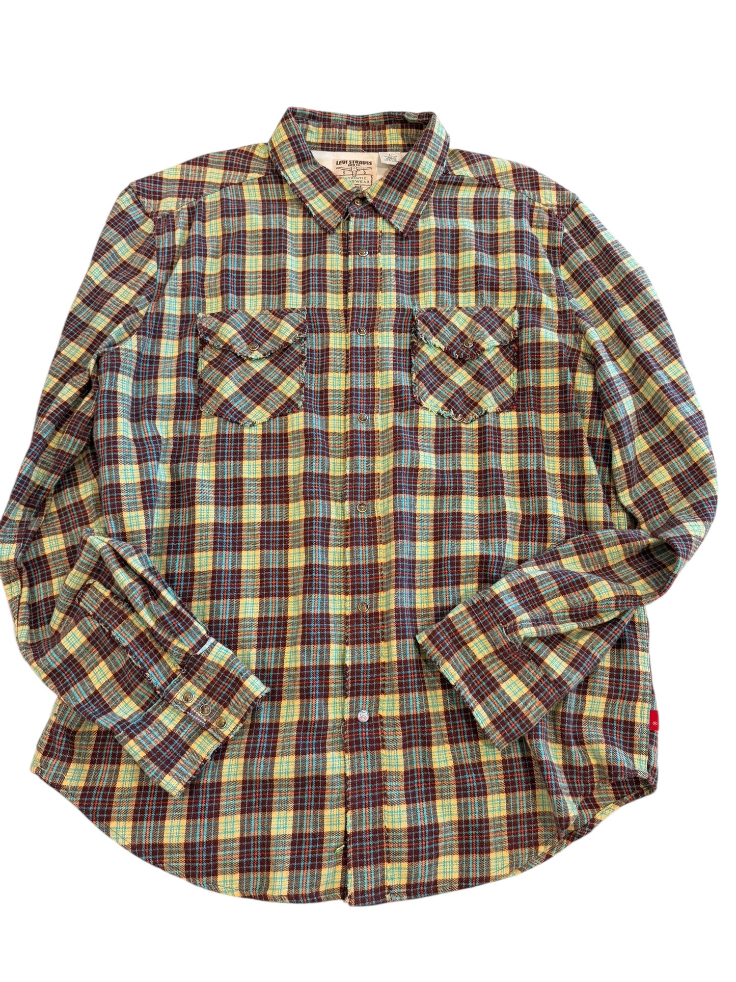 Vintage Levi Strauss Pearl Snap Frayed Flannel Size Large