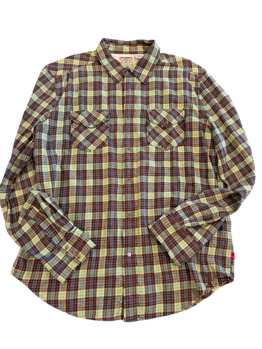 Vintage Levi Strauss Pearl Snap Frayed Flannel Size Large