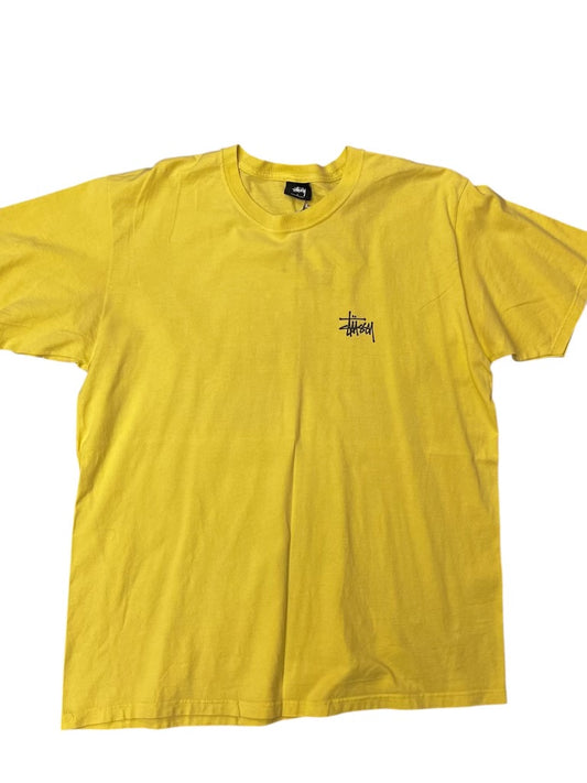 Stussy International Light Wash Yellow Script Tee Size L