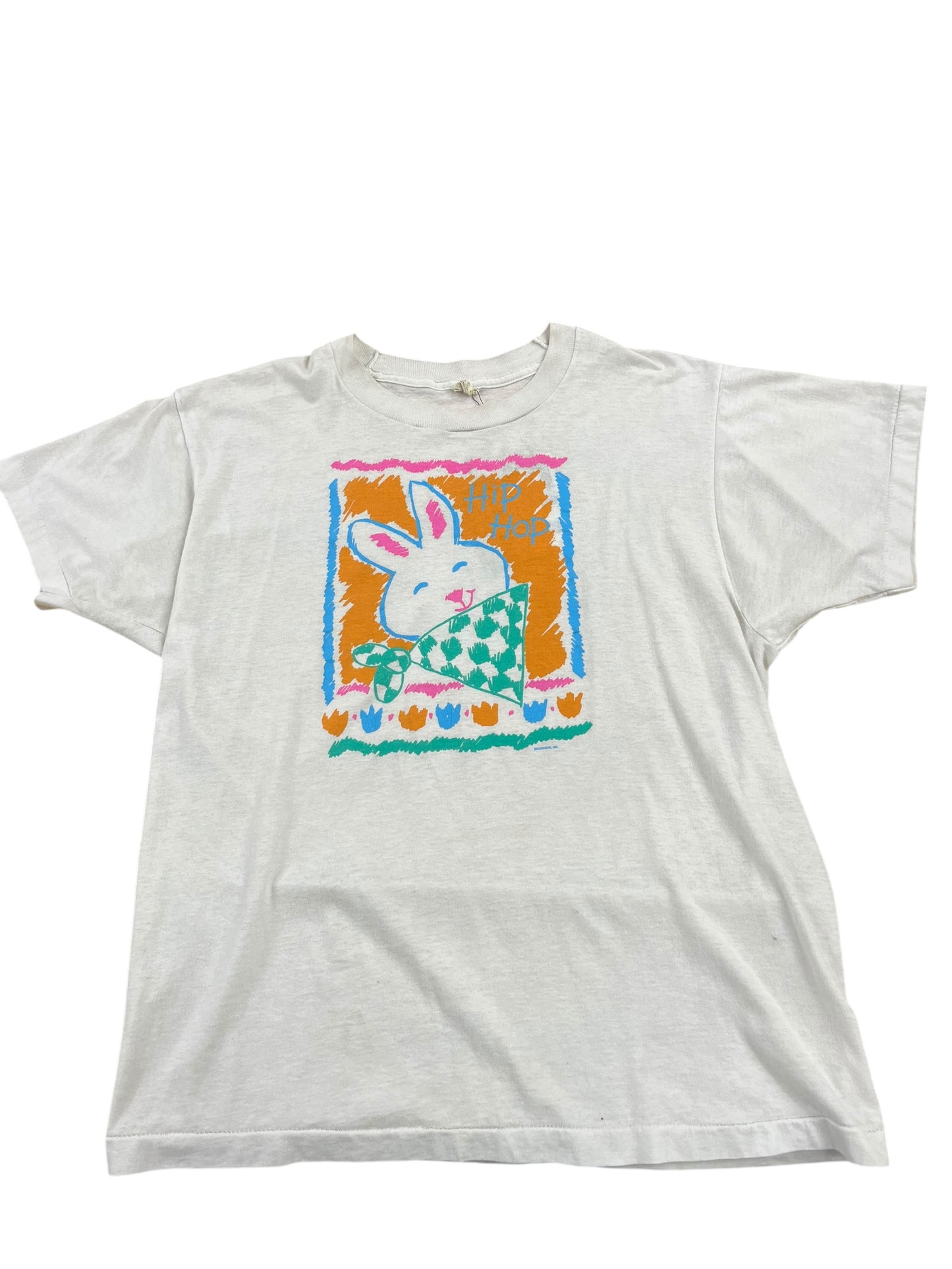 Vintage 80s Super Cute 'Hip Hop' Easter Bunny Graphic Print Tee Size XL
