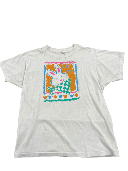 Vintage 80s Super Cute 'Hip Hop' Easter Bunny Graphic Print Tee Size XL