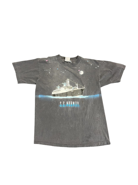 Vintage 90s S.S. Norway Ship Sailing Night Sky Graphic Print Tee Size XL