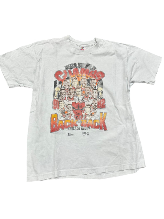 Vintage Chicago Bulls Back To Back NBA Champions White Tee Size XL