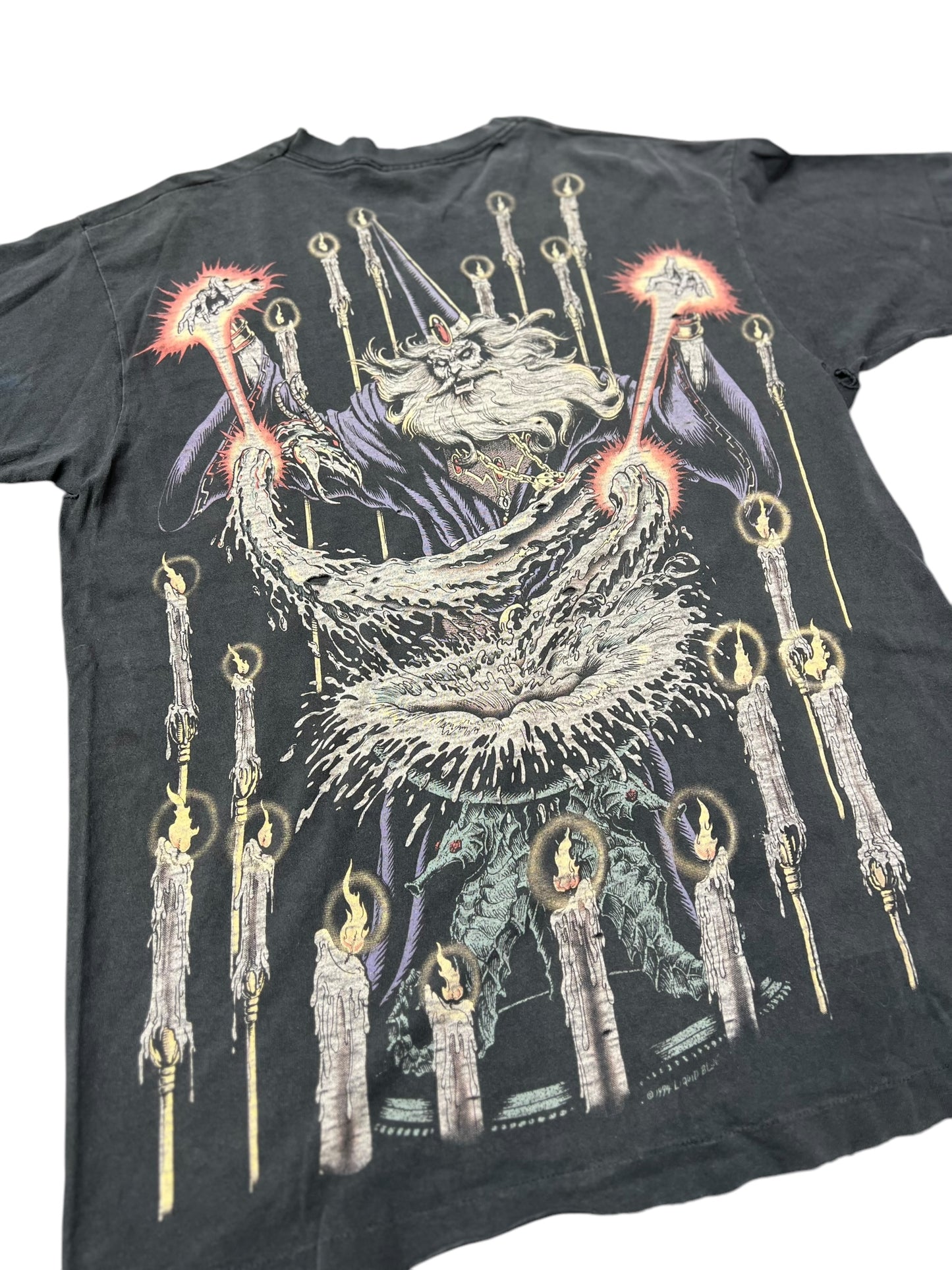 Vintage Wizard Liquid Blue 90s Thrashed Graphic Tee Size XL