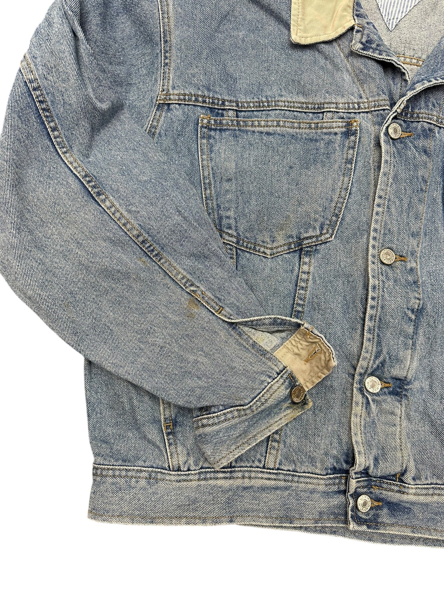 Vintage 90s Tommy Hilfiger Light Denim Detroit Style Patch Denim Jacket Size L