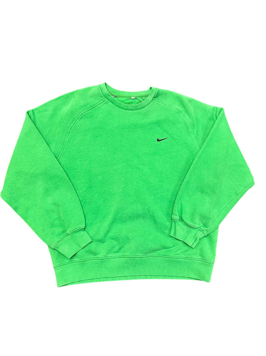 Y2K Nike Black 'Swoosh' Embroidered Green Pullover Crewneck Sweatshirt Size XL