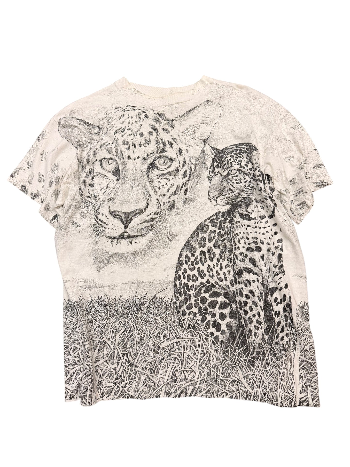 Vintage 90’s Leopard Black/White AOP Sketch Tee size XL