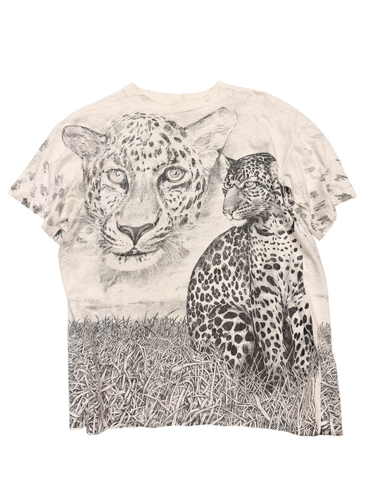 Vintage 90’s Leopard Black/White AOP Sketch Tee size XL