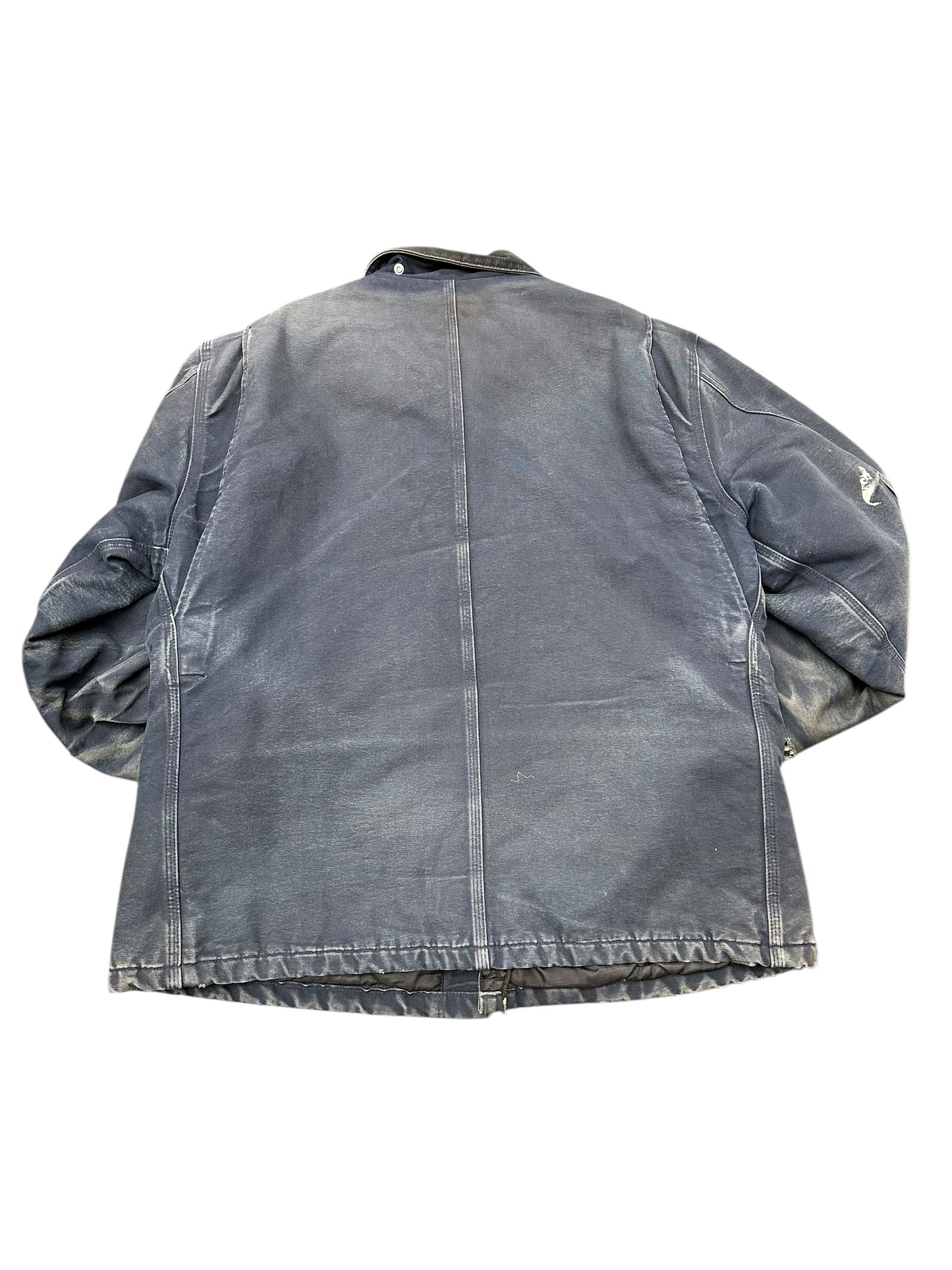 Carhartt Navy Duster Heavy Distressed Corduroy Collar Full Zip Jacket Size XL