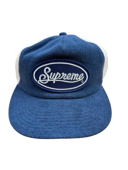 Supreme SS24 Terry Mesh 5 Panel White and Navy Hat