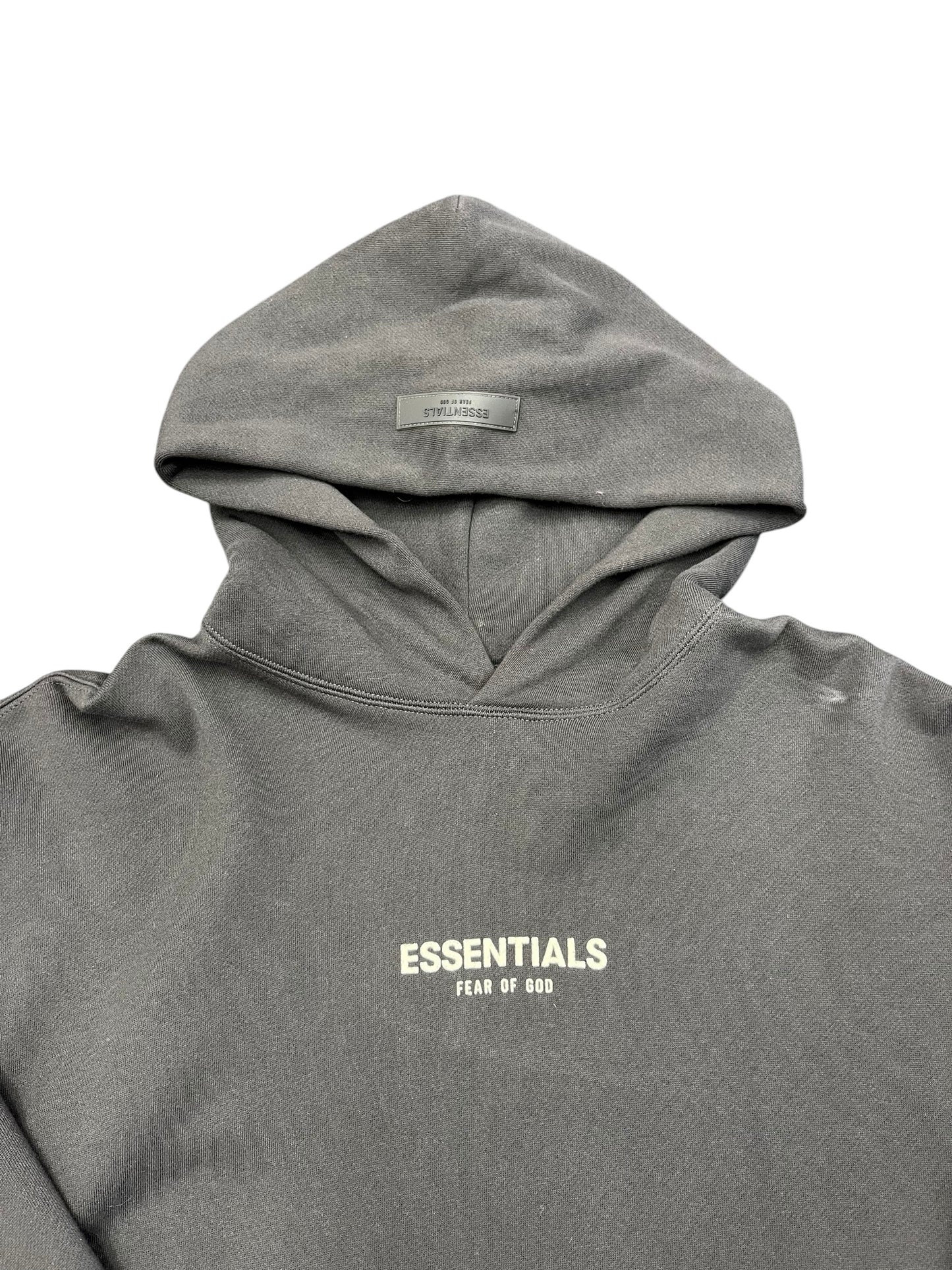 Essentials FEAR OF GOD Charcoal Grey Pullover Center Print Hoodie Size M